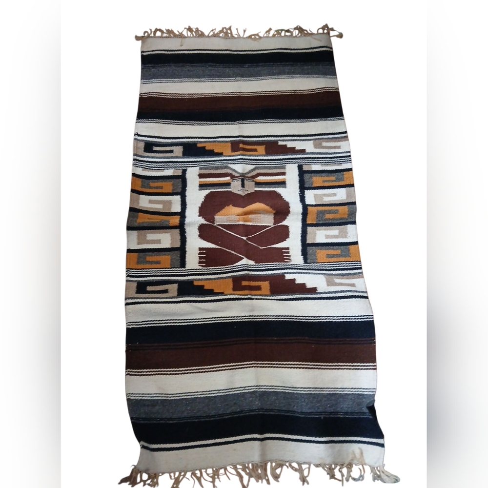 Vintage Wool Aztec Mexican Tapestry